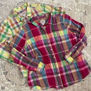 S/2 Old Navy Plaid Button Down Tops in Lightweight Cotton Gauze